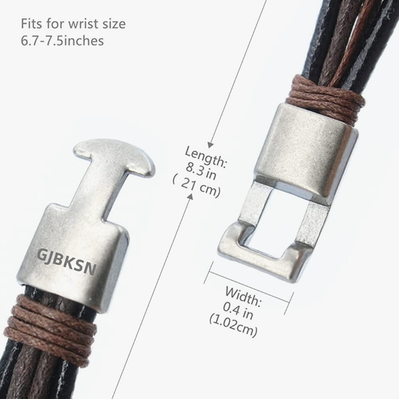 Vintage Leather Wrist Cuff Bangle, Black-brown Leather Bracelet - Picture 4 of 6